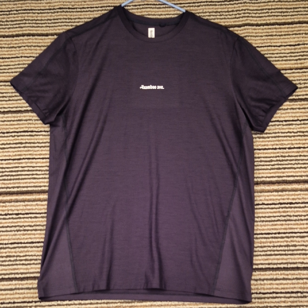 BAMBOO‎ AVE Solid Black Logo Polyester Blend Mens Medium Athletic T Shirt